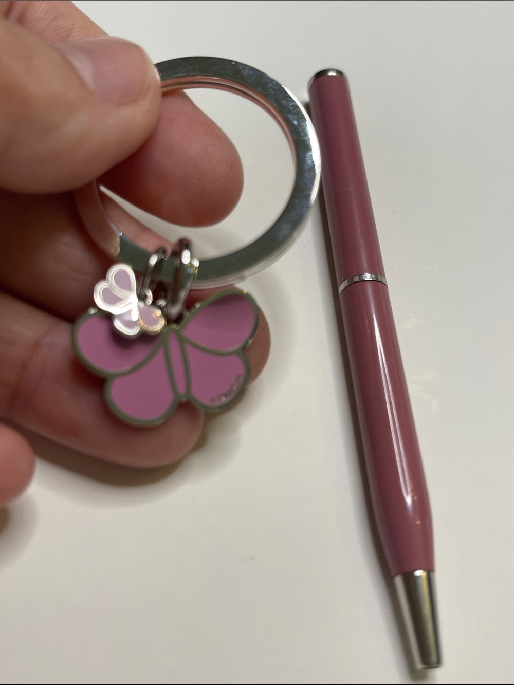 Coach Pink Butterfly Keychain and Coach Pen Set - Picture 3 of 7